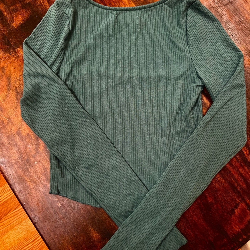 Urban Outfitters Green Ribbed Long Sleeve Top - Picture 3 of 6